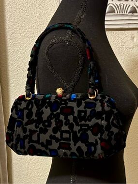 Vintage Lewis Black Velvet Evening Clutch with Multicolor Accents